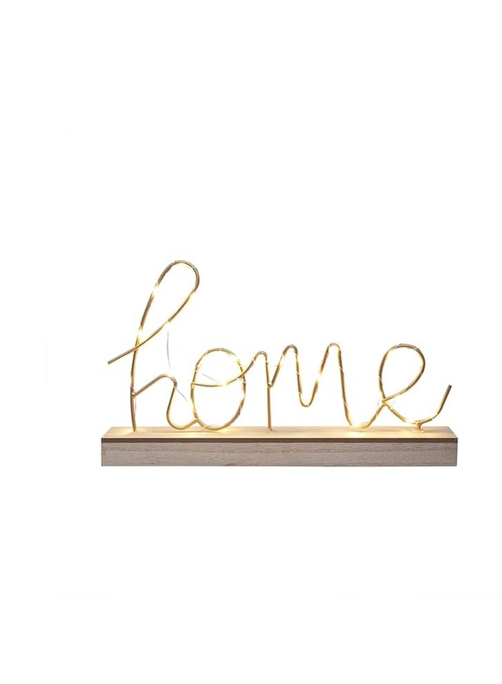 Word LED Sign Decorative Lamp for Tabletop, Mantel or Shelf Display; Wood Base & Gold Light Up Letters; Modern Farmhouse Living Room, Bedroom, Table Decoration; Battery Operated LED Room Decor - Image 1