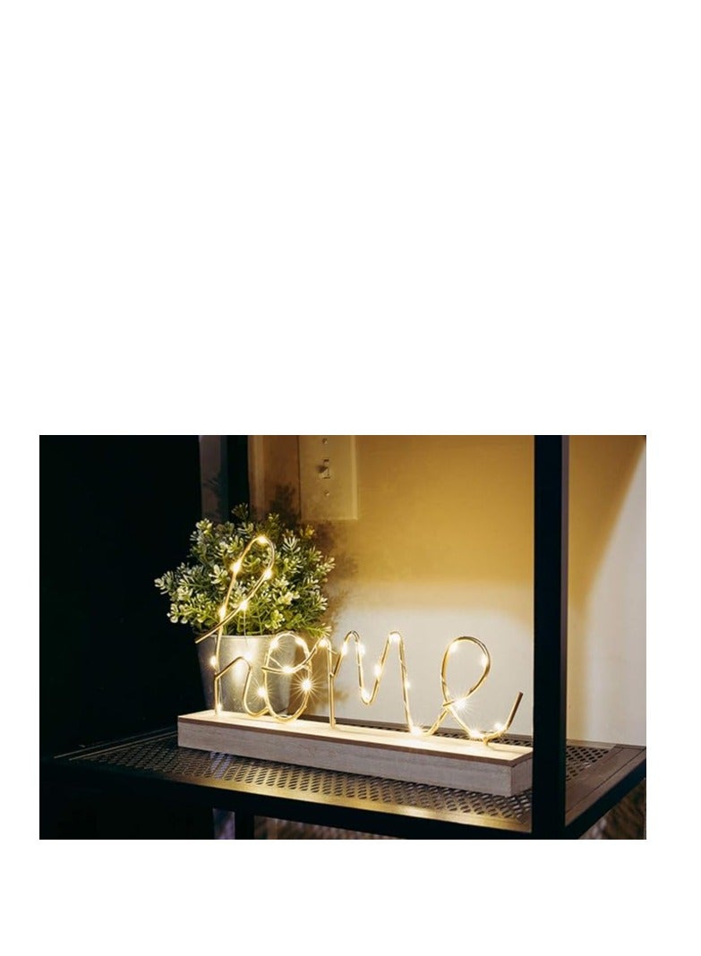 Word LED Sign Decorative Lamp for Tabletop, Mantel or Shelf Display; Wood Base & Gold Light Up Letters; Modern Farmhouse Living Room, Bedroom, Table Decoration; Battery Operated LED Room Decor - Image 2