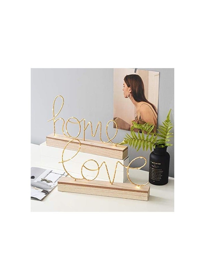Word LED Sign Decorative Lamp for Tabletop, Mantel or Shelf Display; Wood Base & Gold Light Up Letters; Modern Farmhouse Living Room, Bedroom, Table Decoration; Battery Operated LED Room Decor - Image 3