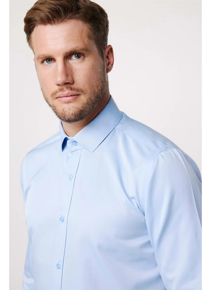 Tudors Modern Slim Fit Plain Satin Cotton Men's Sax Blue Shirt