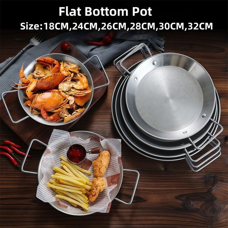 26CM Stainless Steel Paella Pan Flat Bottom Double Handle Induction Oven Cookware - Image 5