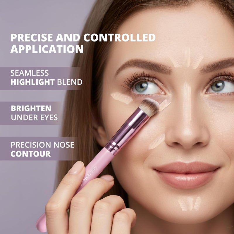 Lamora Concealer Makeup Brush Under Eye - Mini Angled Flat Top Kabuki Nose Contour Brush - Ideal for Concealing Blending Setting Buffing with Powder Liquid Cream Cosmetic - Pro Small Foundation Brush - Image 1