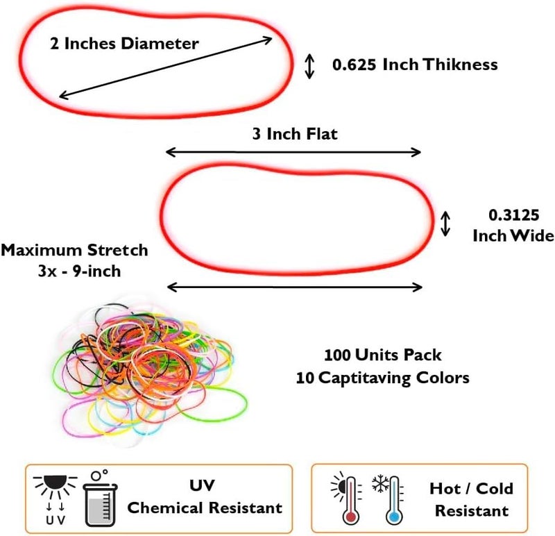 GRIFITI Little Band Joes #18 Gauge Standard Silicone Bands Strong Than Rubber Rubberbands Small Siliconebands Cooking Grade Heat Cold Uv Resistant Office Thick Elastic 100 Pack Assorted Colorful Bulk - Image 2