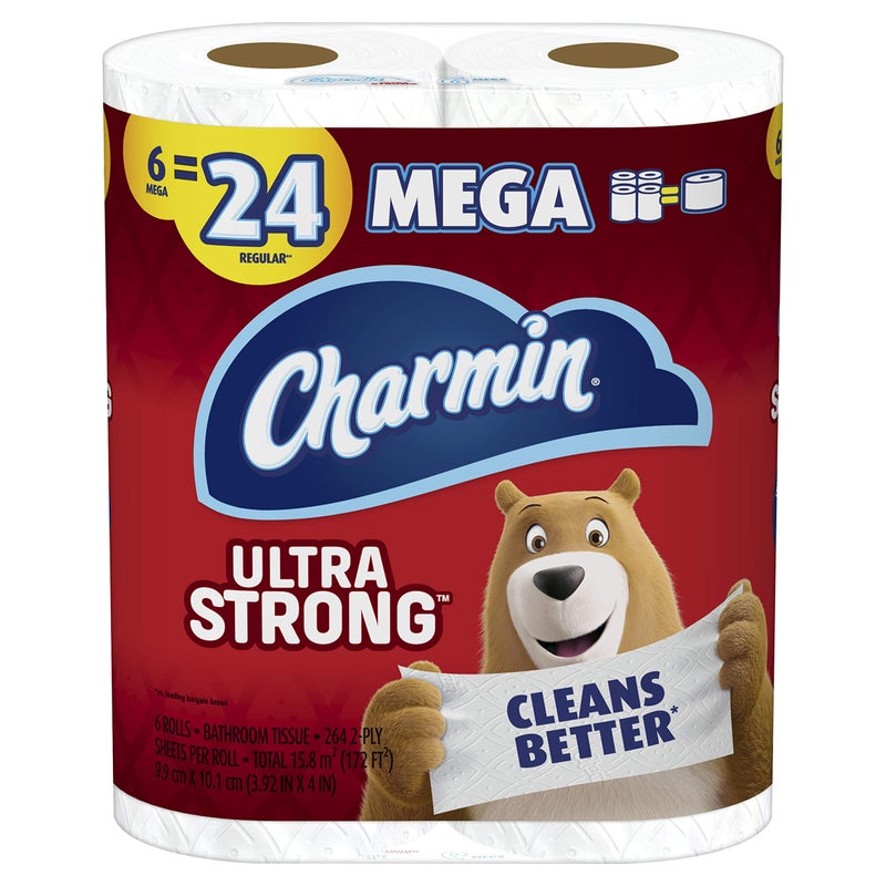 Charmin Ultra Strong Toilet Paper, 6 Mega Rolls = 24 Regular Rolls - Image 1