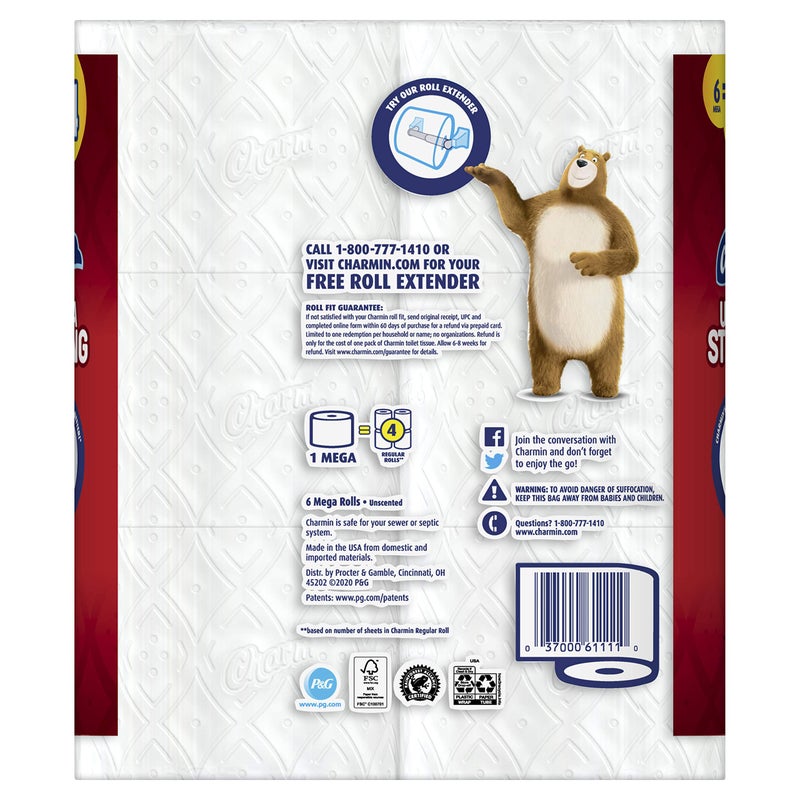 Charmin Ultra Strong Toilet Paper, 6 Mega Rolls = 24 Regular Rolls - Image 2