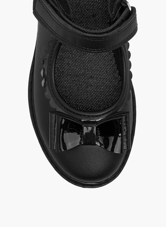 JUNIORS Girls Bow Applique Mary Jane School Shoes with Hook and Loop Closure