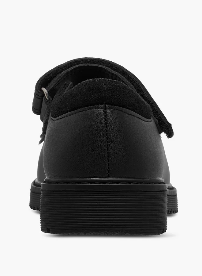 JUNIORS Girls Bow Applique Mary Jane School Shoes with Hook and Loop Closure