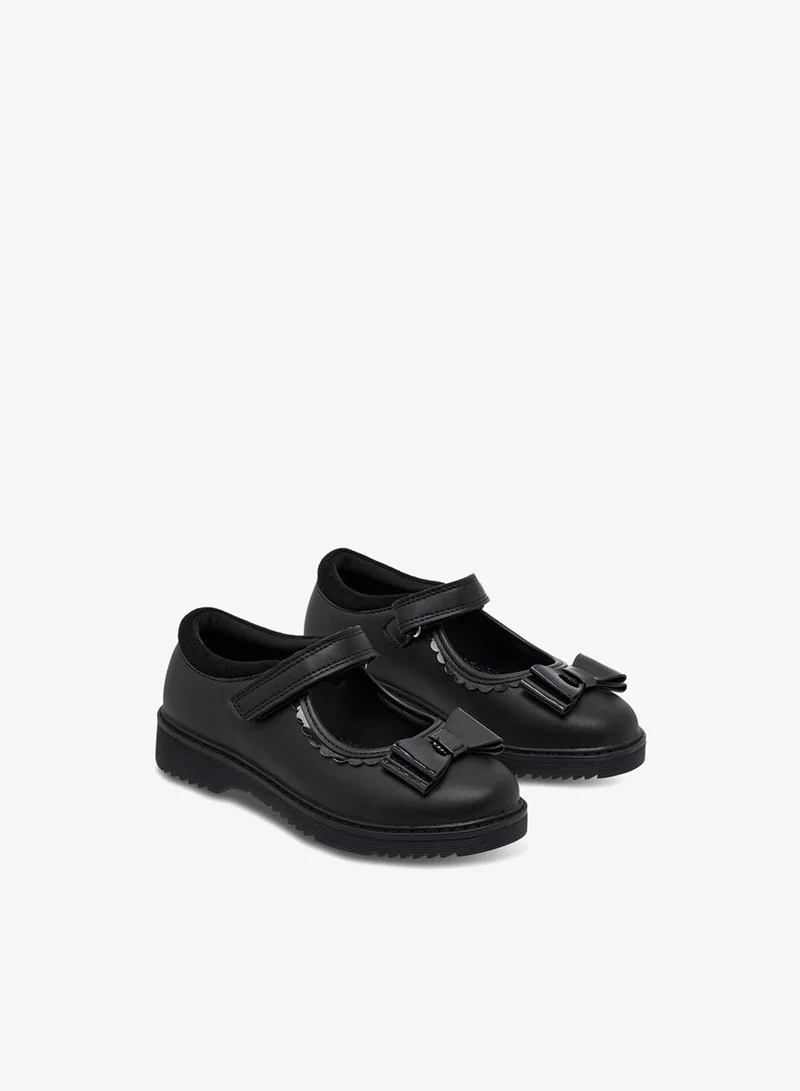 JUNIORS Girls Bow Applique Mary Jane School Shoes with Hook and Loop Closure