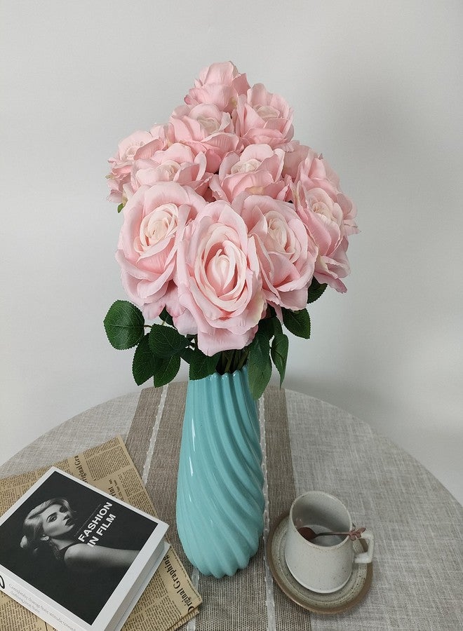 ATFL 12 Pcs Light Pink Roses Artificial Flowers, Faux Baby Pink Flowers Bulk,Floral Diameter 4'',Artificial Fake Silk Plastic Roses Flowers with Stems for Wedding,Flores Artificiales para Decoracion - Image 5
