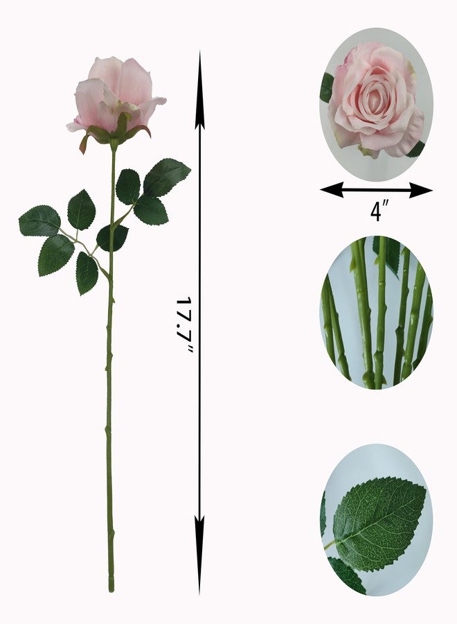 ATFL 12 Pcs Light Pink Roses Artificial Flowers, Faux Baby Pink Flowers Bulk,Floral Diameter 4'',Artificial Fake Silk Plastic Roses Flowers with Stems for Wedding,Flores Artificiales para Decoracion - Image 2