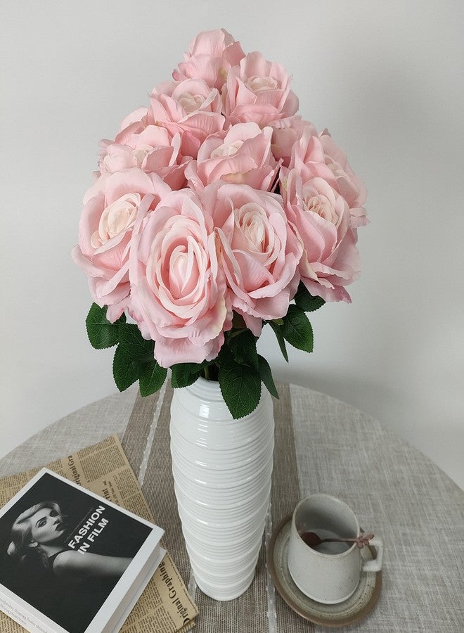 ATFL 12 Pcs Light Pink Roses Artificial Flowers, Faux Baby Pink Flowers Bulk,Floral Diameter 4'',Artificial Fake Silk Plastic Roses Flowers with Stems for Wedding,Flores Artificiales para Decoracion - Image 4