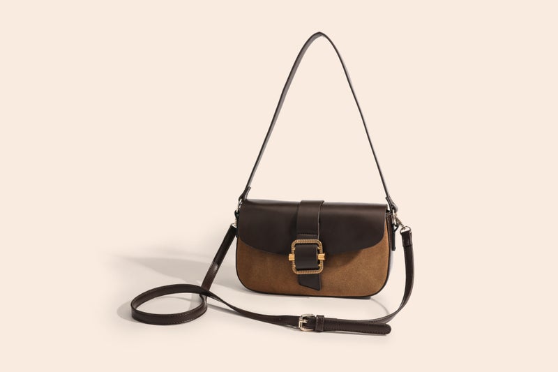 Niche Matte Patchwork Underarm Bag For Women, High-End, Elegant, Casual, Color-Blocked Shoulder Bag, Fashionable Commuter Small Square Bag - Image 1