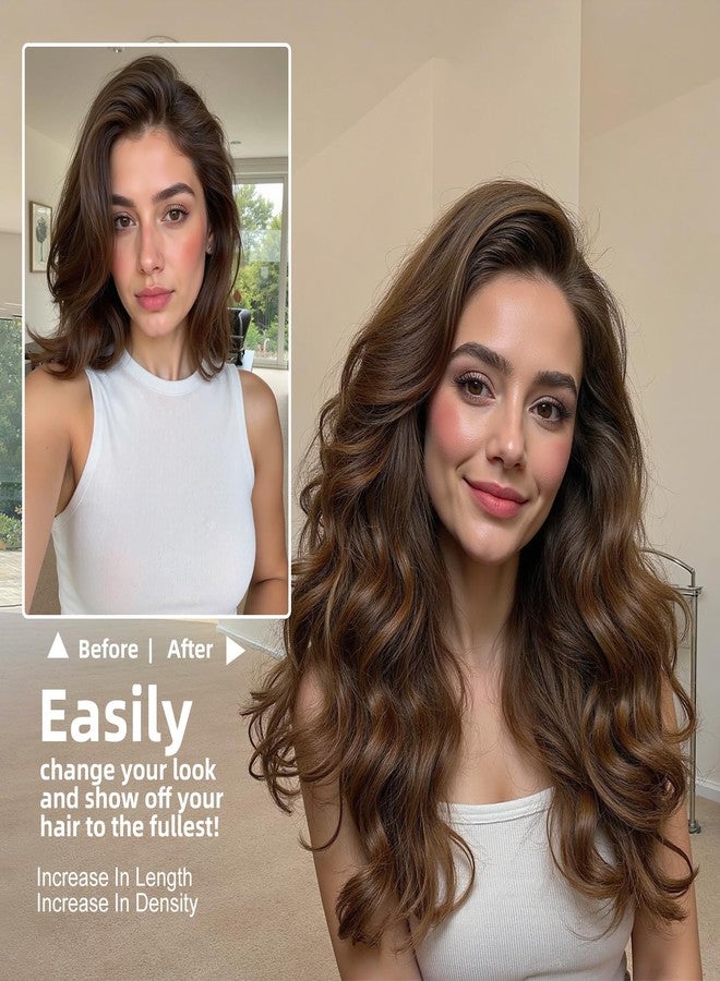آيديال سوان وصلات شعر صناعية طويلة مموجة من Ideal Swan بطول 24 بوصة، مزودة بمشابك سلكية غير مرئية، 4 قطع، وصلات شعر بمشابك قابلة للإزالة، وصلات شعر للاستخدام اليومي للنساء (بني) - Image 2