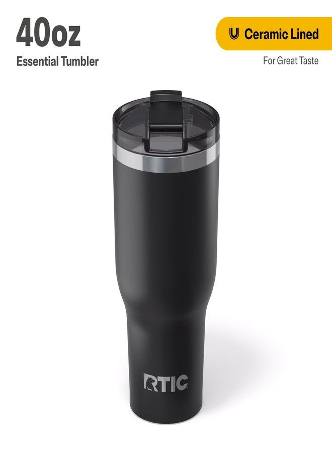 RTIC 40oz Essential Tumbler with Lid, Ceramic Lined, Insulated, Stainless Steel, Metal, Double Wall Vacuum-Insulation, Travel Cup for Iced Coffee, Tea, Hot and Cold Drink, Black - Image 2