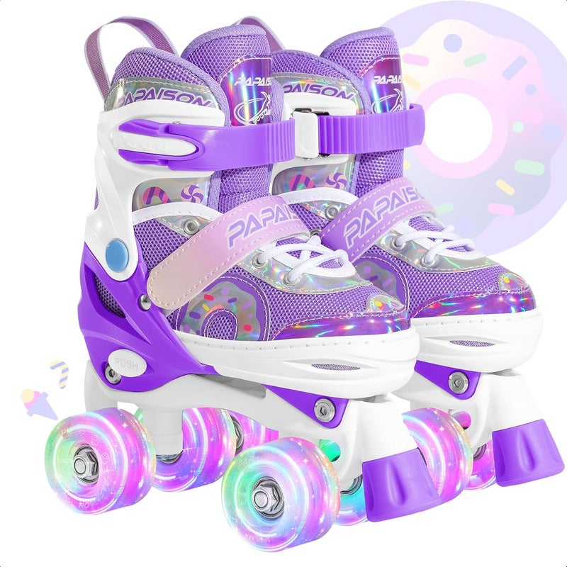 PAPAISON Adjustable Roller Skates for Girls with Illuminating Wheels - Kids Toddler Rollerskates Ages 4-12 - Image 1