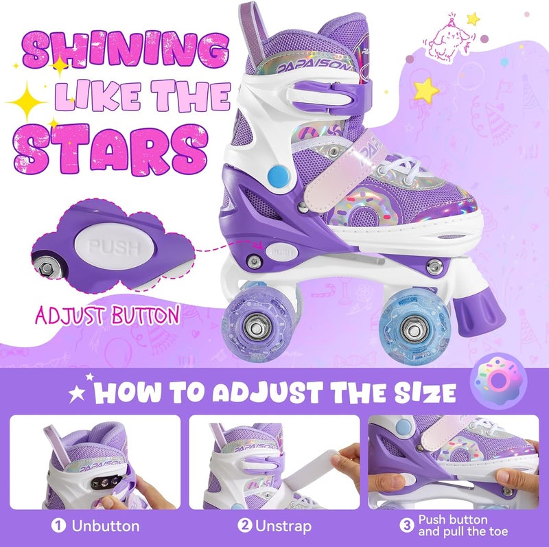 PAPAISON Adjustable Roller Skates for Girls with Illuminating Wheels - Kids Toddler Rollerskates Ages 4-12 - Image 2