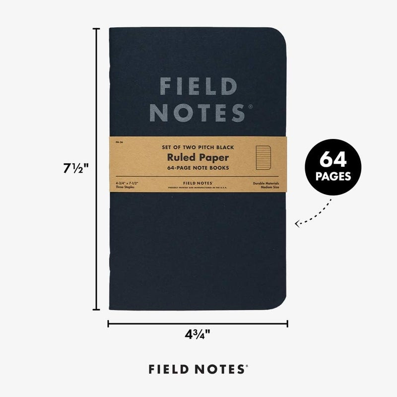Field Notes 2-Pack Pitch Black Notebooks (4.75" X 7.5"), Ruled, 64 Pages | Thin Pocket Sized EDC Notebook With 90 GSM Paper & Paperback Cover | Work Notebooks For Note Taking | Made in the USA - Image 4