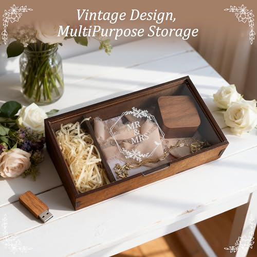 SEEBERY Mr and Mrs Wedding Keepsake Box with Lid Personalized Wooden Memory Box for Bride and Groom Unique Gift for Couples Newlyweds Engagement Bridal Shower Bachelorette Party - Image 3