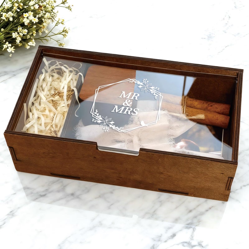 SEEBERY Mr and Mrs Wedding Keepsake Box with Lid Personalized Wooden Memory Box for Bride and Groom Unique Gift for Couples Newlyweds Engagement Bridal Shower Bachelorette Party - Image 2