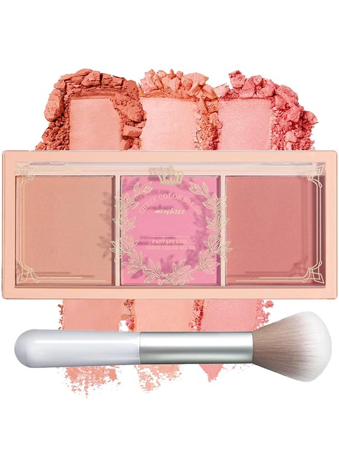 PIPLYKI Dream Girl Three Color Blush Tray,3 Color Matte Pink Blush Palette with Brush, Long Lasting Cheek Makeup, Smooth and Light Blush Powder for Face Beauty-#01 - Image 1