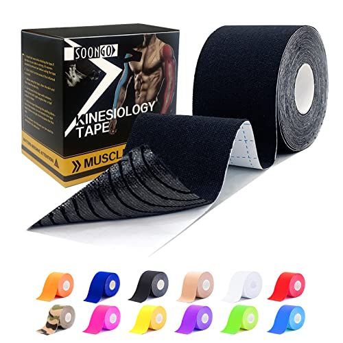 SOON GO Kinesiology Tape Pro 1/2/5 Rolls, 2 Inch High Elasticity Sports Tape Therapeutic Pain Relief–Physio Tape for Muscle Recovery & Joint Support, Waterproof & Hypoallergenic & Breathable–Black - Image 1
