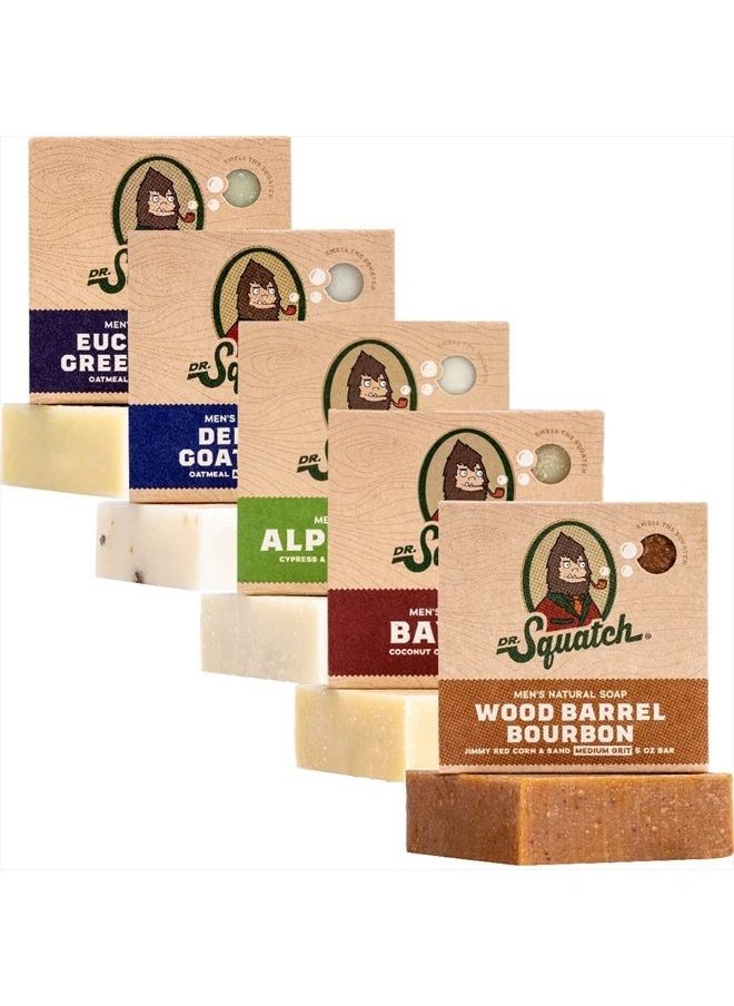 Dr. Squatch All Natural Bar Soap for Men, 5 Bar Variety Pack - Alpine Sage, Bay Rum, Bourbon, Eucalyptus and Goat's Milk  - Image 1