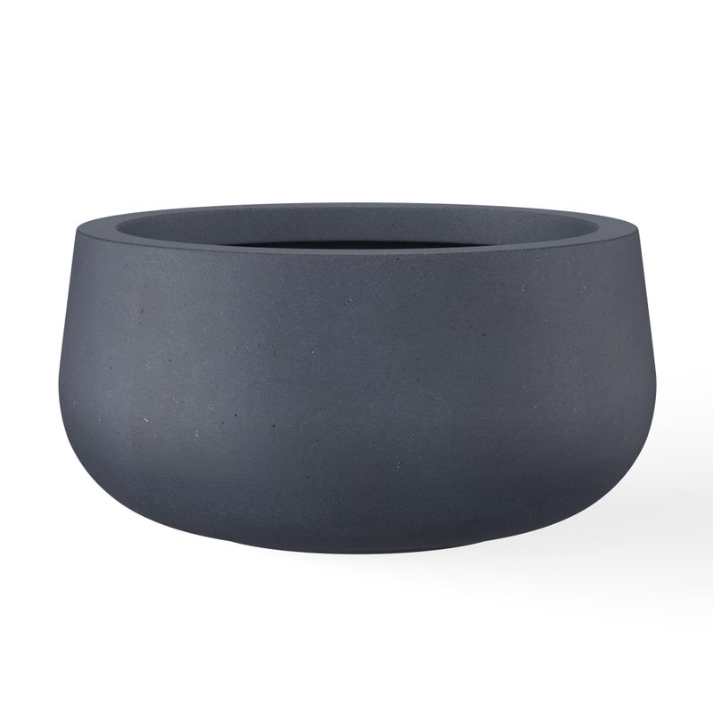 Kante 157 Dia Round Concrete Planter Outdoor Indoor Garden Plant Pots with Drainage Hole and Rubber Plug Modern Curvaceous Design Charcoal