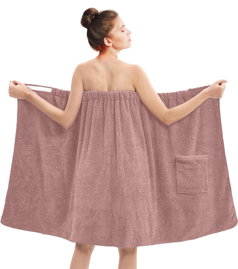 DAN RIVER Premium Cotton Terry Shower Wrap for Women, Ultra Soft Bath Robe After Shower with Pockets,Pack of 1 - Dusty Rose - Image 1