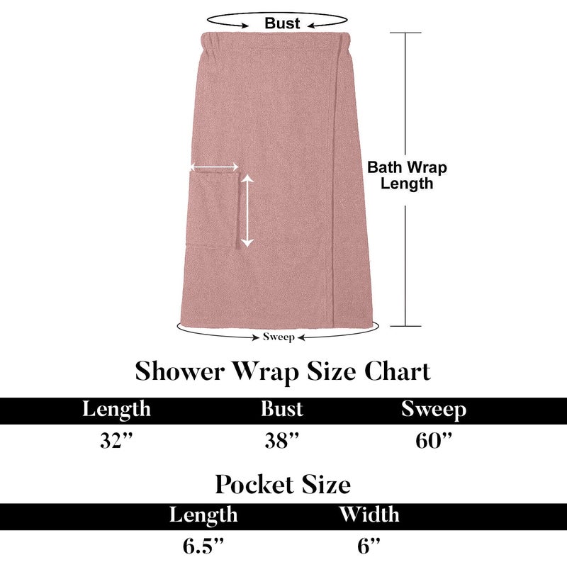 DAN RIVER Premium Cotton Terry Shower Wrap for Women, Ultra Soft Bath Robe After Shower with Pockets,Pack of 1 - Dusty Rose - Image 5