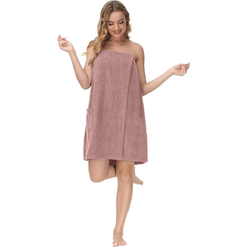 DAN RIVER Premium Cotton Terry Shower Wrap for Women, Ultra Soft Bath Robe After Shower with Pockets,Pack of 1 - Dusty Rose - Image 2