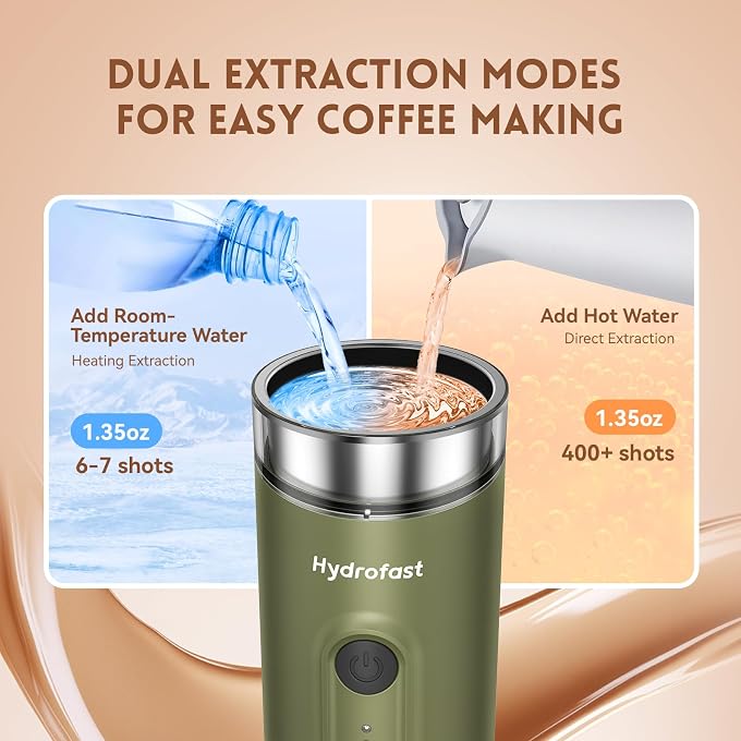 PO100 Portable Electric Espresso Machine, Self-Heating Travel Coffee Maker, Dual Use for Ground & Nespresso Capsules, Portable Coffee Brewer for Camping Car Office - Image 3