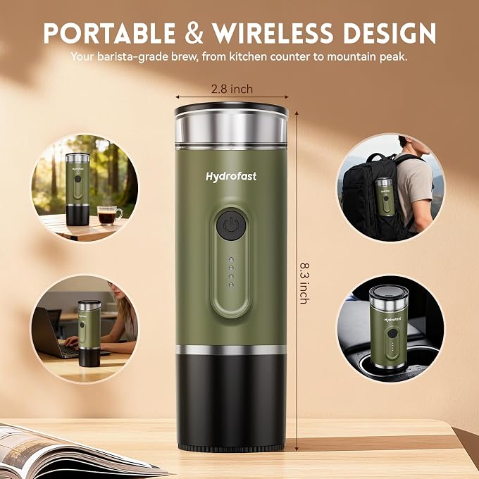 PO100 Portable Electric Espresso Machine, Self-Heating Travel Coffee Maker, Dual Use for Ground & Nespresso Capsules, Portable Coffee Brewer for Camping Car Office - Image 2
