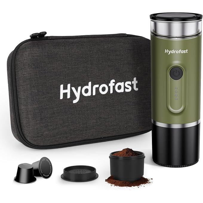 PO100 Portable Electric Espresso Machine, Self-Heating Travel Coffee Maker, Dual Use for Ground & Nespresso Capsules, Portable Coffee Brewer for Camping Car Office - Image 1