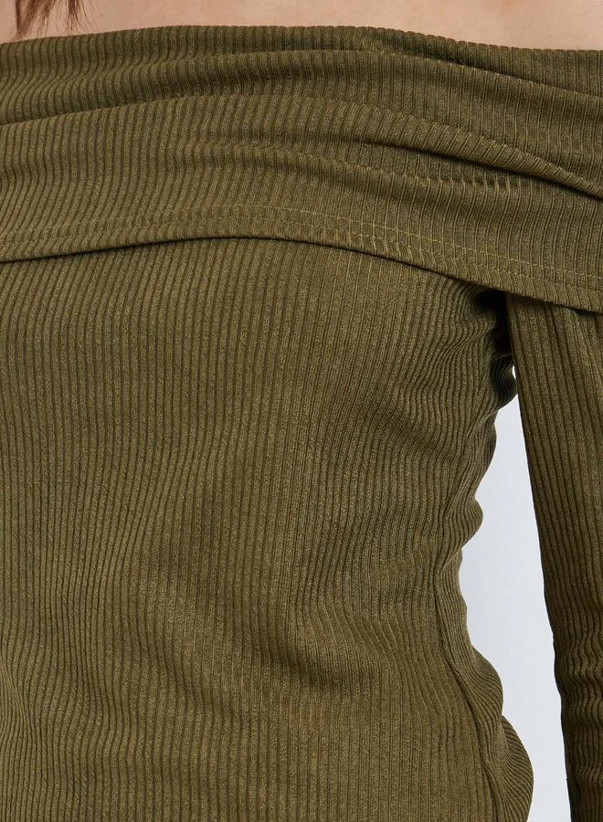 Styli Styli Olive Knit Off-Shoulder Top