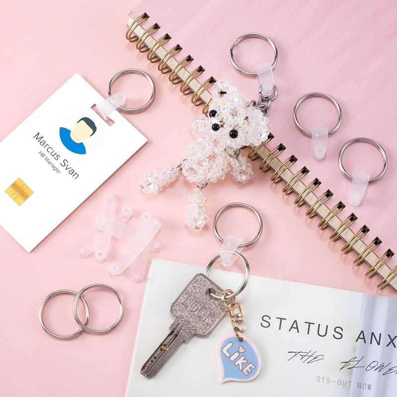OIIKI 100 Sets Keychain Rings for Crafts Round Split Key Rings Metal Keychain Connector with Clear Plastic Snap Tabs Blanks Key Rings Jump Rings for DIY Crafts Jewelry Making Bulk - Image 4
