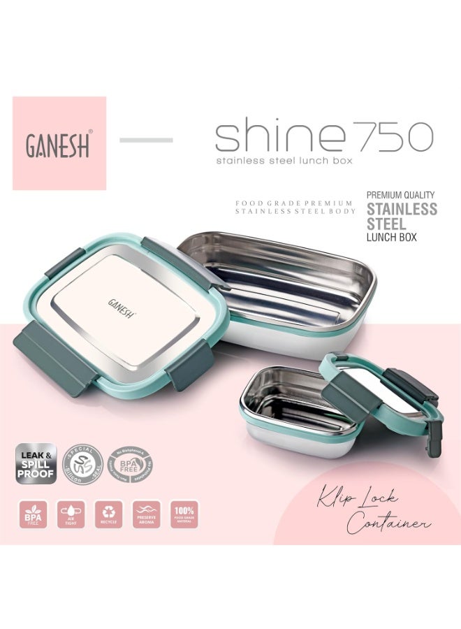 جانيش Ganesh Shine Stainless Steel Airtight Leak-Proof Lunch Box for Office, School, Picnic - 750ml -Color May Vary - Image 2