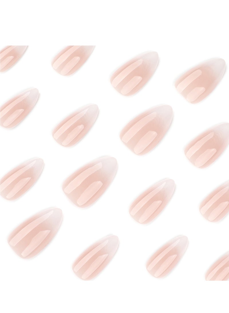JOSQUEWNN Medium Almond Press On Nails, Nude Pink White Ombre False Nails, Glossy Baby Boomer French Fade Artificial Nail Tips, Full Cover Reusable Fake Nails For Women And Girls, Natural Elegant DIY Manicure Nail Art Set. - Image 3