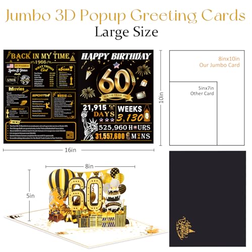 OLOSONG 60th Birthday Cards for Women Men, 3D Pop Up 60th Birthday Gift Ideas for Grandma Mom Dad, Funny 60 Year Old Birthday Decorations for Husband Wife Parents Him Her, Jumbo Back In 1966 - Image 3