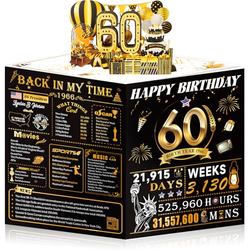 OLOSONG 60th Birthday Cards for Women Men, 3D Pop Up 60th Birthday Gift Ideas for Grandma Mom Dad, Funny 60 Year Old Birthday Decorations for Husband Wife Parents Him Her, Jumbo Back In 1966 - Image 1