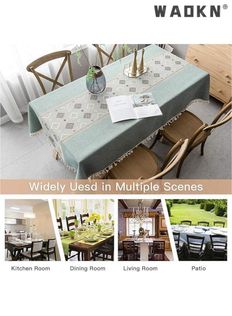 WAOKN Deep Dream Tablecloths, Embroidered Checkered Table Cloth Cotton Linen Wrinkle Free Anti-Fading Table Cover Decoration for Kitchen Dinning Party Christmas, 55 x 55 Inch - Blue - Image 3