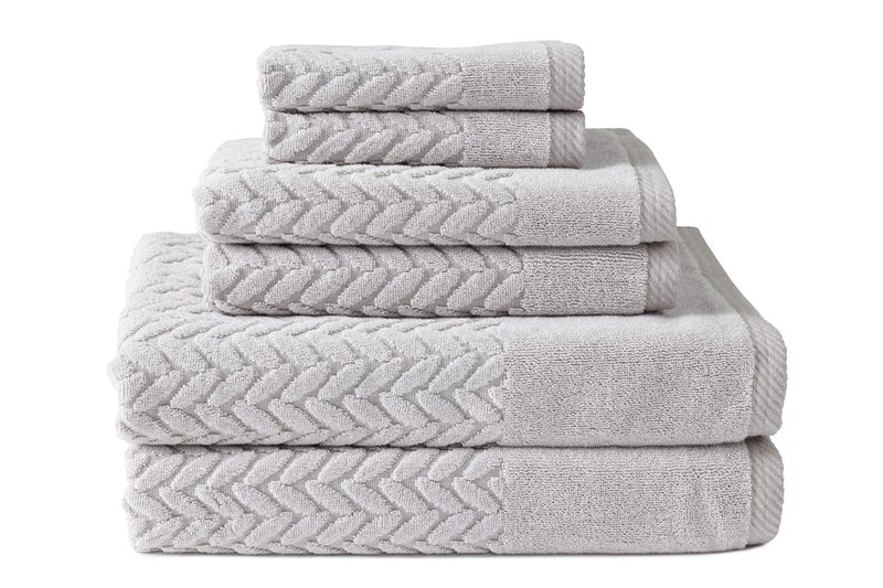 Texere 100 Organic Cotton Jacquard 650 GSM Premium Bath Towel Sets  Extra Absorbent Quick Dry and Plush 2 Large Bath Towels 2 Hand Towels 2 Washcloths Cable Light Taupe 6 Piece