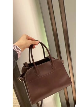 The Row classic Margaux10 tote bag portable shoulder crossbody cowhide handbag tote simple Brown Plain Small 10