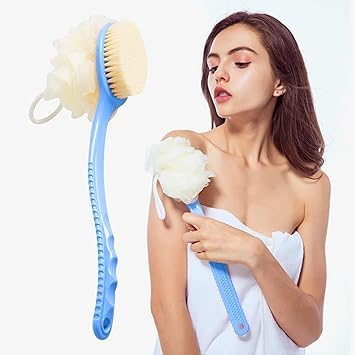 Cannaa 2 IN 1 Back Body Bath Brush with Bristles and Loofah Back Scrubber with Curved Long Handled for Skin Exfoliating Bath, Massage Bristles Suitable for Wet or Dry, Men and Women(Multi) (A1) - Image 1