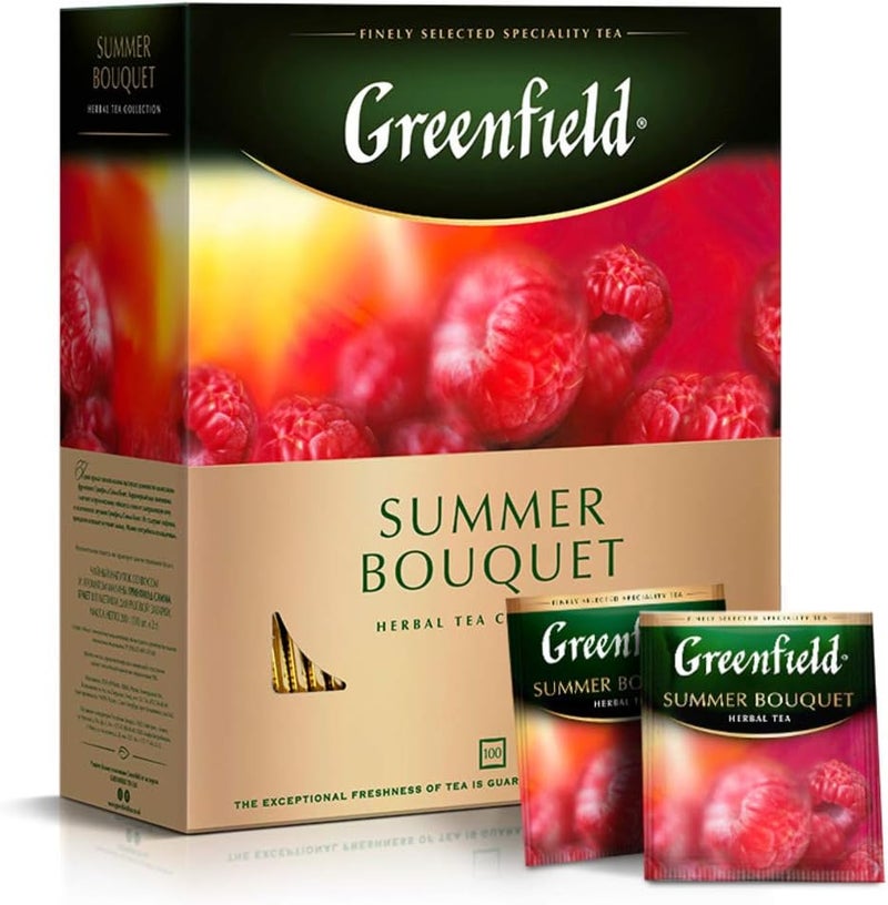 Greenfield Summer Bouquet Herbal Tea, 100 Count Teabags with Raspberry and Hibiscus Flavor - Image 1