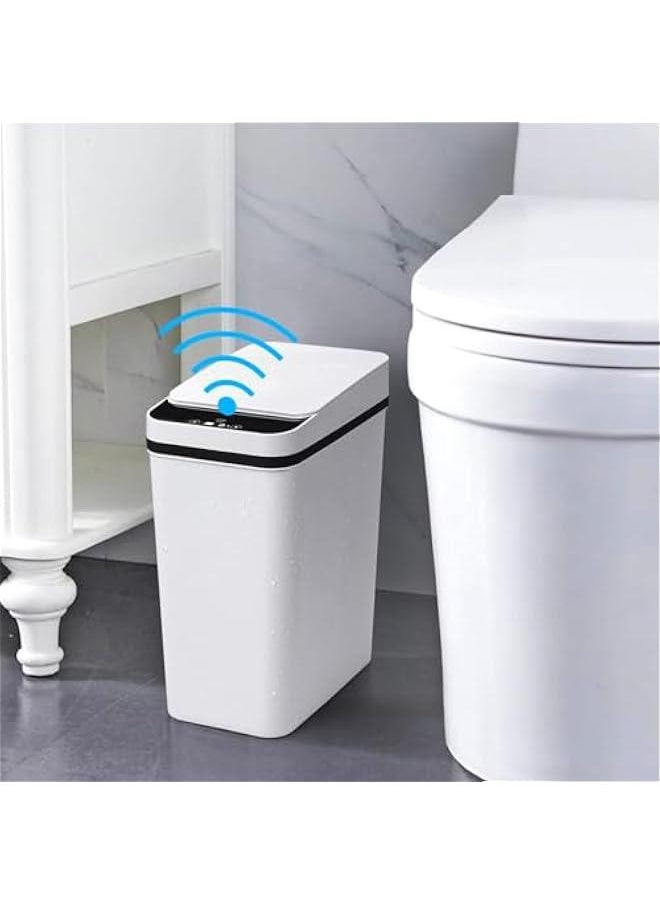 MIXDE - Bathroom Touchless Trash Can 12L Smart Automatic Motion Sensor Rubbish Can with Lid Electric Narrow Small Garbage Bin for Kitchen, Office, Living Room, Toilet, Bedroom (White) - Image 1