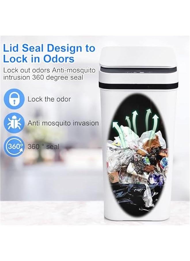 MIXDE - Bathroom Touchless Trash Can 12L Smart Automatic Motion Sensor Rubbish Can with Lid Electric Narrow Small Garbage Bin for Kitchen, Office, Living Room, Toilet, Bedroom (White) - Image 1