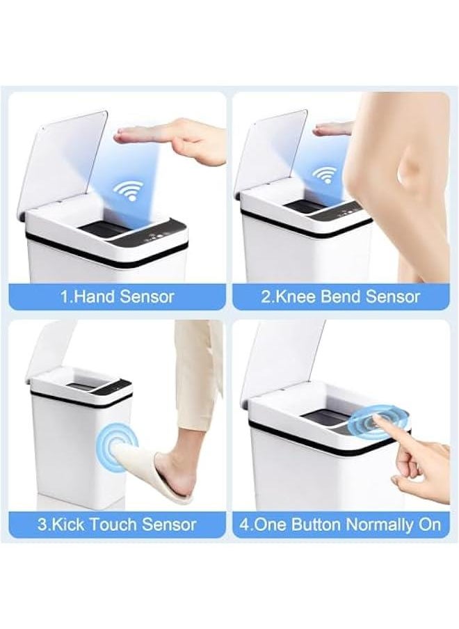 MIXDE - Bathroom Touchless Trash Can 12L Smart Automatic Motion Sensor Rubbish Can with Lid Electric Narrow Small Garbage Bin for Kitchen, Office, Living Room, Toilet, Bedroom (White) - Image 1