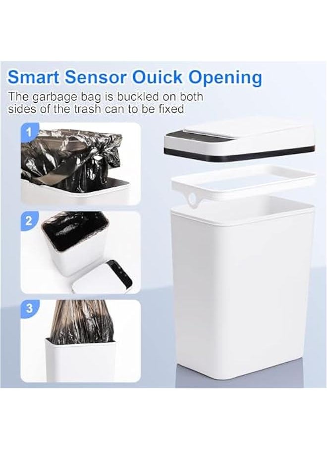 MIXDE - Bathroom Touchless Trash Can 12L Smart Automatic Motion Sensor Rubbish Can with Lid Electric Narrow Small Garbage Bin for Kitchen, Office, Living Room, Toilet, Bedroom (White) - Image 1