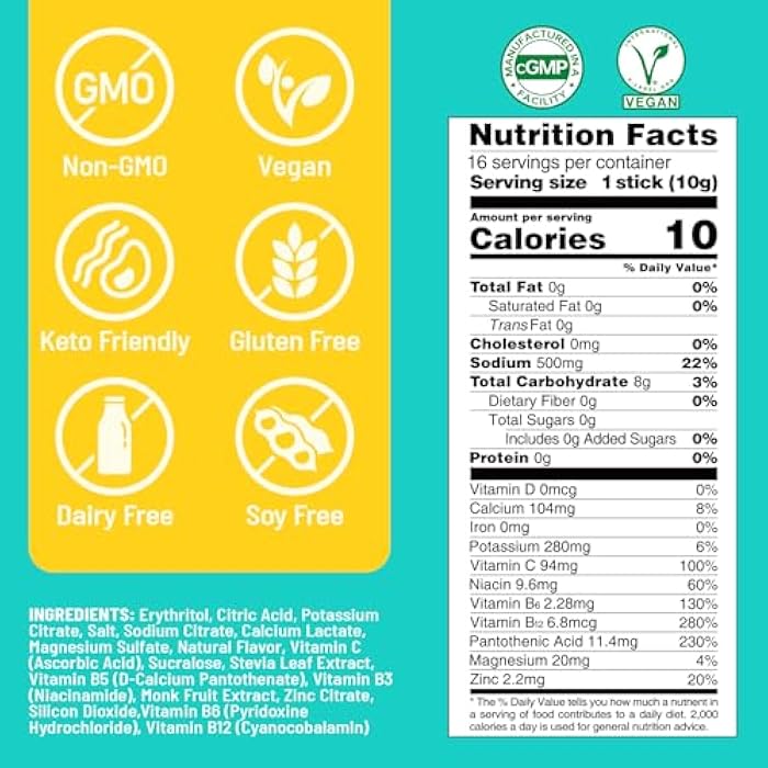 Venture Pal Sugar Free Electrolytes Powder Packets - Liquid Daily IV Hydration Packets | Instantly Hydrating & Party Recovery | 5 Vitamins & 7 Electrolytes | Certified Vegan, Keto, Non-GMO | 16 Sticks - Image 2