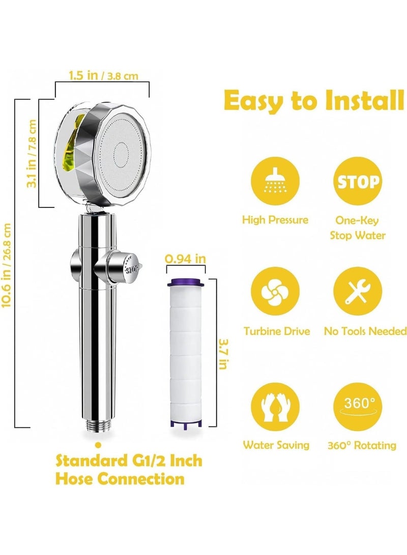 رأس دش توربيني دوار 360 درجة - رأس دش فضي قابل للفصل موفر للمياه | تصميم نفاث مائي عالي الضغط للاستخدام المنزلي والفندقي | رذاذ قابل للتعديل وسهل التركيب - Image 2